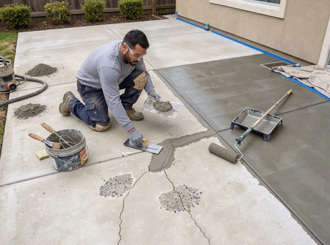 Concrete crack and joint repair before an epoxy floor coating in Conroe, Texas