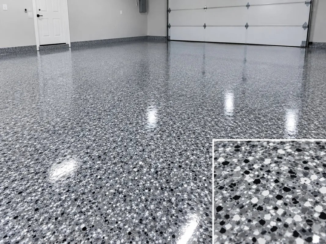 Full-flake epoxy floor finish in Conroe, Texas
