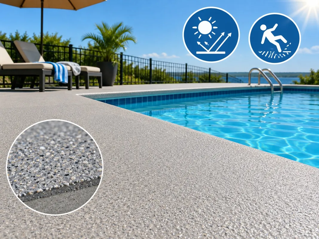 Slip-resistant coated pool deck in Conroe, Texas with a lightly textured finish
